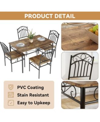 5-Piece Dining Table Set for 4, Retro Industrial Kitchen Table and Chairs Space-Saving Design for Small Dining Rooms and Apartments Compact Use