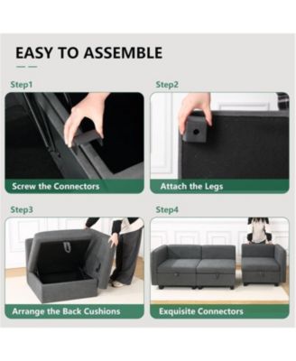 Sectional Sofa with Storage Four Seat L Shaped Couch Storage Ottoman Modern Velveteen Modular Sectional Apartment