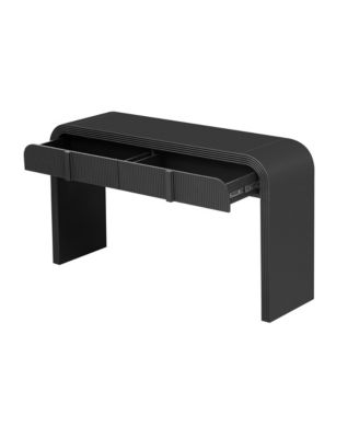 55" Modern Fluted Curved Console Table, Wood Entryway Accent Table with 2 Drawers and Rounded Edges for Hallway, Living Room