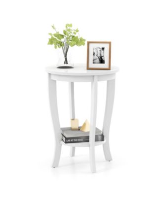 2-Tier Round End Table with Solid Rubber Wood Legs, 18 in
