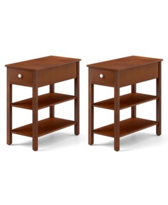 Set of 2 3-Tier Narrow End Tables with Drawer and Storage Shelves