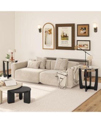 24 in Round Accent Side Table with Tempered Glass Top and Rubber Wood Base