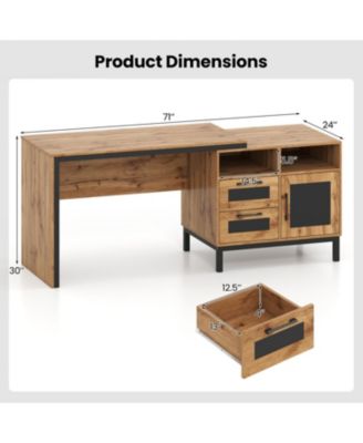 71 Inch  Office Desk with Drawers and Open Storage Shelves