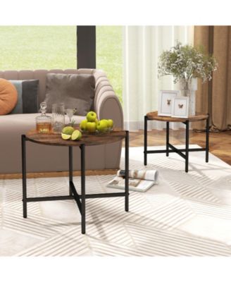 Nesting Round Coffee Table Set of 2 Metal Frame