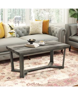 Rectangle Coffee Table with Cross-Shaped Rubber Wood Base