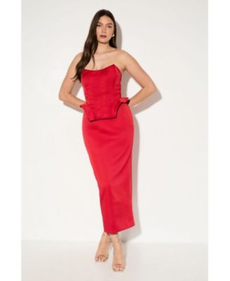 Women's Premium Bonded Satin Corset Midaxi Dress