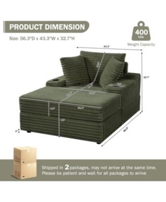 Oversized Chaise Lounge Chair with Storage Ottoman, Corduroy Sofa Bed Cloud Couch 3 Pillows for Living Room, Bedroom