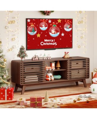 TV Stand for TVs with Sliding Doors and Adjustable Shelves for Living Room-Walnut