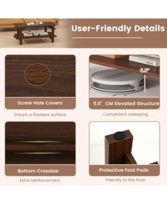 45-Inch 2-Tier Slatted Wood Coffee Table with Storage