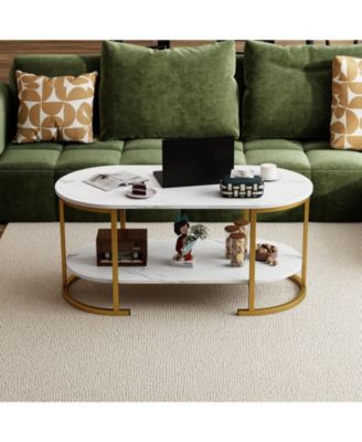 Oval 2-Tier Coffee Table with Open Storage Shelf