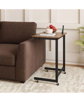 C-Shaped Mobile End Table with Wheels and Built-In Phone Slot, 23.5 x 15.5 x 26 in