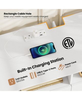 TV Stand for 70 Inch TV with Power Outlets Drawers and Open Shelves