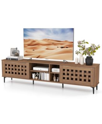 TV Stand for TVs  with 2 Doors and Storage Cabinets-Walnut