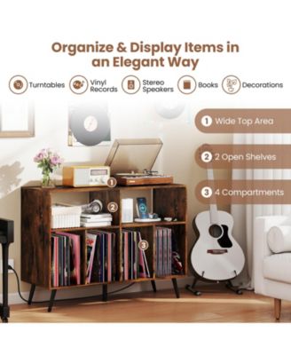 40 in Record Player Stand with Charging Station and Open Display Shelves