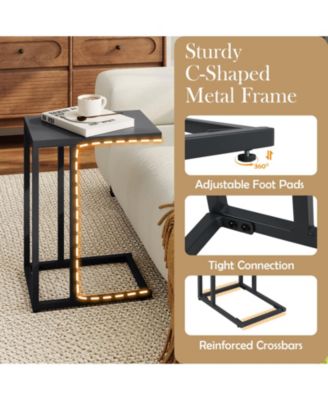 C-Shaped Metal Side Table with Adjustable Foot Pads, 17 x 12 x 21.5 in