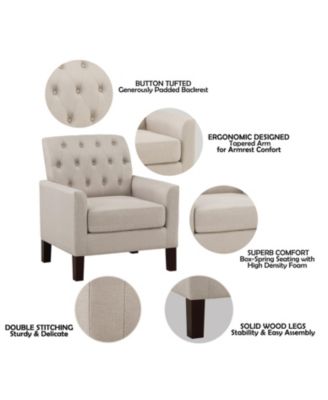 Classic Button-Tufted Linen Accent Chair with Solid Wood Legs