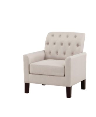 Classic Button-Tufted Linen Accent Chair with Solid Wood Legs
