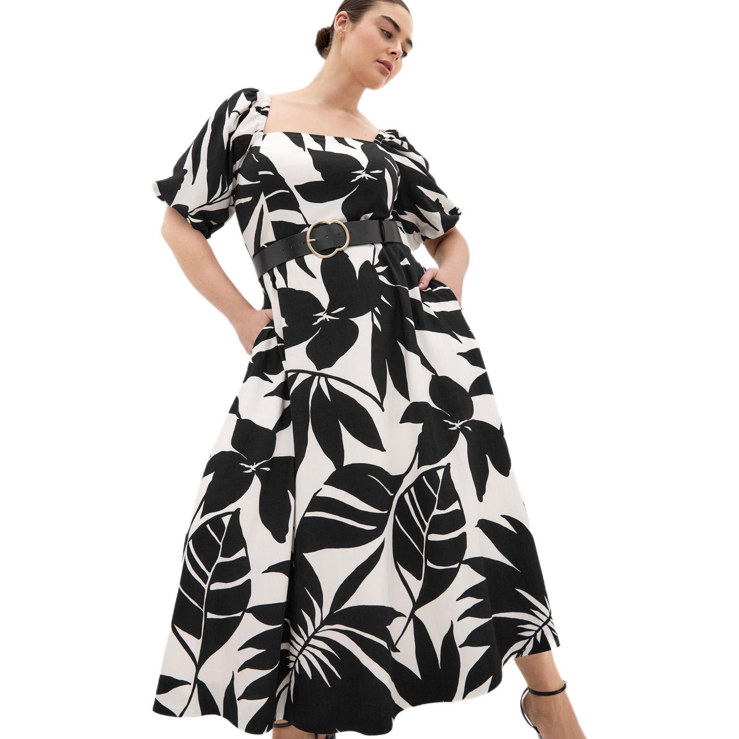 Women's Plus Size Collins Oasis Print Belted Maxi Dress