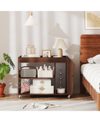 3-Tier Rolling Side End Table with Wheels and Side Storage Rack, 30 x 15.5 x 22 in