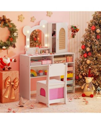 Children s Vanity with LED Lights and 5 Drawers, Kids Makeup Table