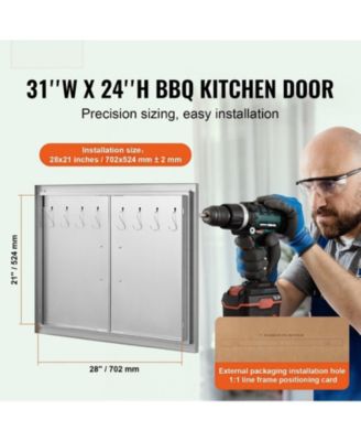 Double Stainless Steel BBQ Access Door 31W x 24H in with Handles and Hooks
