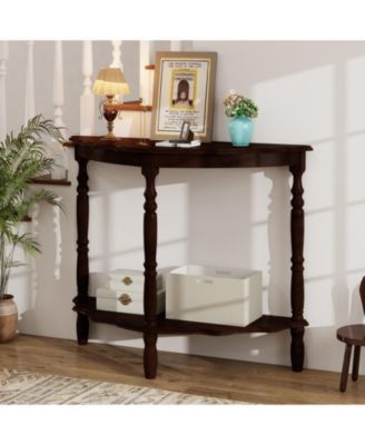 42-Inch Half Moon Console Table with Lower Shelf Espresso
