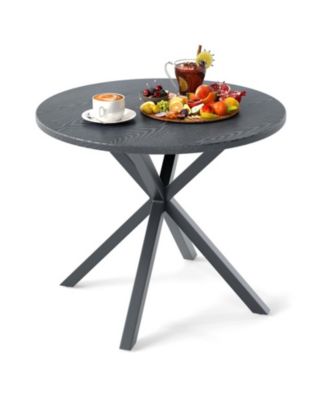 33.5 in Round Outdoor Patio Bistro Table with Wood-Like Metal Top