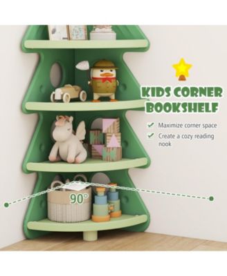 4-Tier Kids Corner Bookshelf with Tree-Shaped Design and Display Shelves