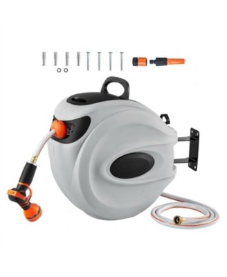 Wall-Mounted Retractable Hose Reel 130 ft x 1/2in with 9-Pattern Nozzle