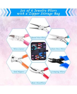 Jewelry Making Tools Set 6pc Round Nose Pliers Wire Cutters Crimper End Nippers Beading Craft Kit