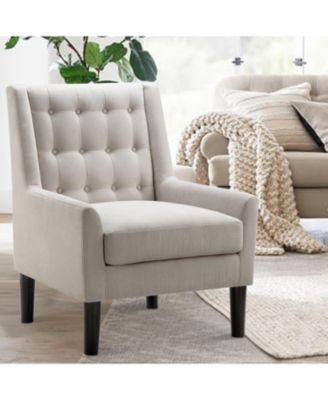 Velvet Button-Tufted Accent Chair with Ergonomic Back and Solid Wood Legs