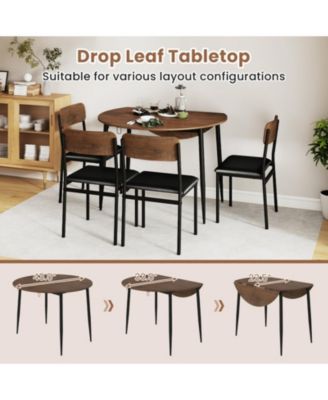 5-Piece Round Drop Leaf Dining Table Set with 4 Upholstered Chairs