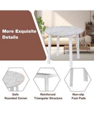 35 in Round Marble-Textured Dining Table with Rubber Wood Legs