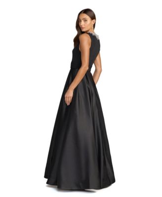 Women's Pearl-Embellished High-Neck Sleeveless A-Line Evening Gown