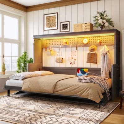 Full Size Murphy Bed with a desk, USB Charging Station, LED Lights