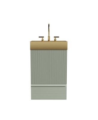 20" Freestanding Bathroom Vanity with Metal Vessel Sink, Modern Striped Cabinet with Drawer for Small Spaces