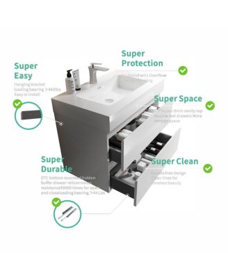 30" Wall Mounted Bathroom Vanity with Sink, Modern Minimalist MDF Floating Bathroom Vanity without Faucet, Pre-Assembled