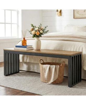 Entryway Bench, 47.3" Industrial End of Bed Bench with Sturdy Metal Frame, Wooden Indoor Bench