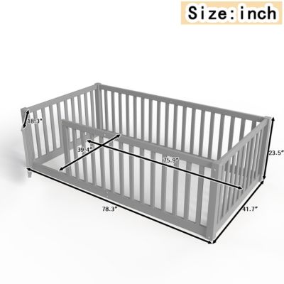 Bed Floor Bed with Safety Guardrails and Door for Kids