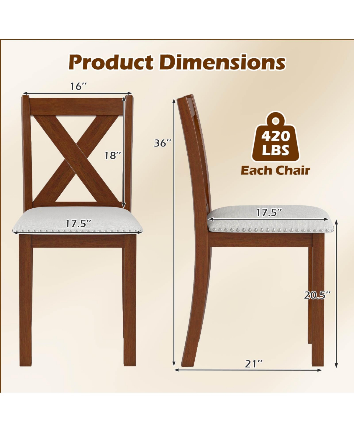 Gymax Wooden Dining Chair Set of w/Acacia Wood Legs Padded Seat Curved Back