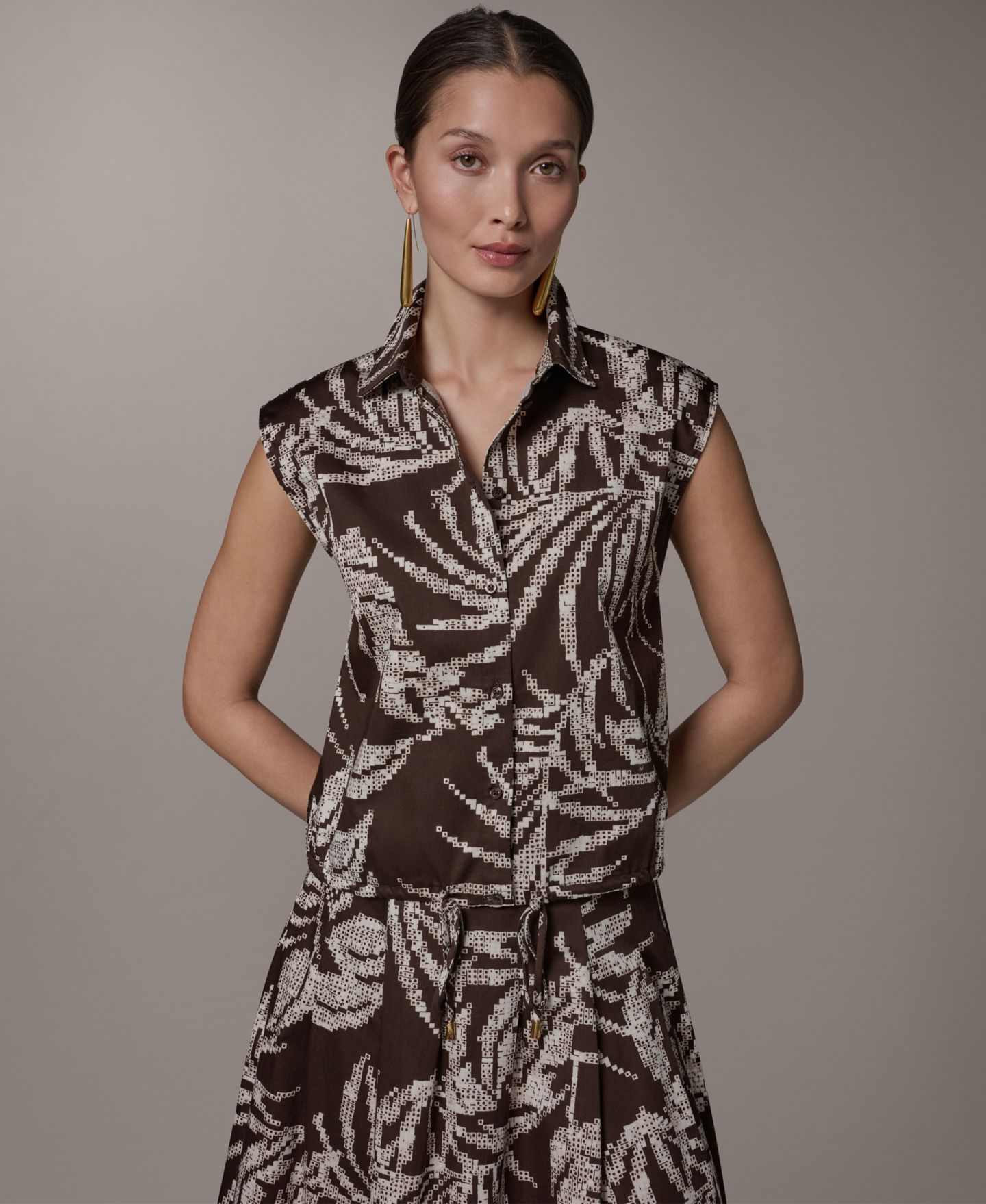 Женский топ Donna Karan New York Collared Neck Top, цвет: Разноцветный, вариант 1 — фото 1