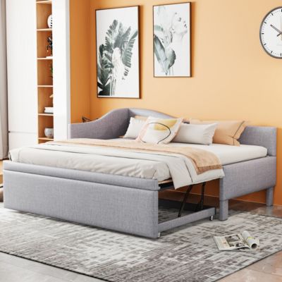 Twin Size Upholstered L-Shaped Upholstered Daybed with Pop Up Trundle