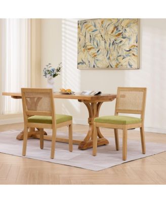 Farmhouse Rattan Dining Chairs Set of 2, Mid Century Modern Kitchen Chairs with Square Back and Solid Wood Frame for Dining Room
