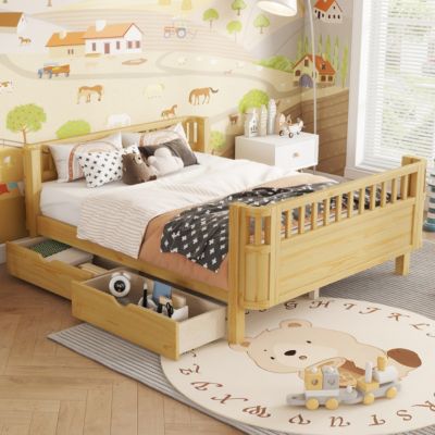 Full Wood Platform Bed with Rails