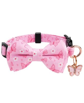 2 Pack Cotton Cat Collars with Bow Tie Bell Adjustable Breakaway Whale Flamingo Patterns for Spring Summer Male Female