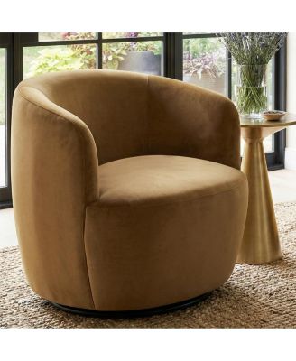 Velvet Swivel Barrel Accent Chair 27 Inch Wide Upholstered 1 Piece