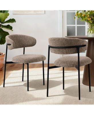 Set of 2 Modern Textured Upholstered Dining Chairs with Curved Back