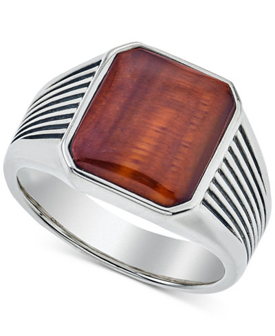 Esquire Men's Jewelry Red Tiger's Eye (14 x 12mm) Ring in Sterling Silver, Only at Macy's