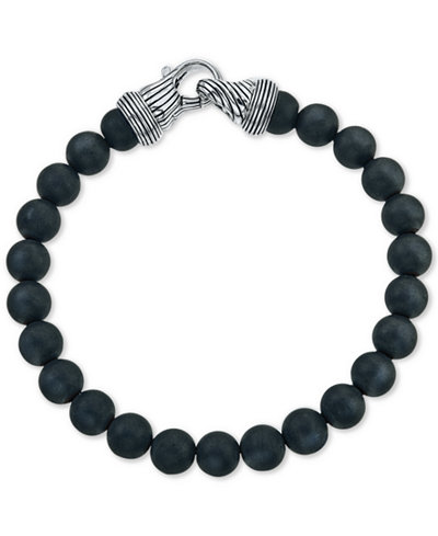 Esquire Men's Jewelry Hematite (8mm) Beaded Bracelet in Sterling Silver, Only at Macy's