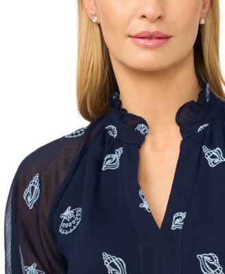 Women's Embroidered Split V-Neck Blouse